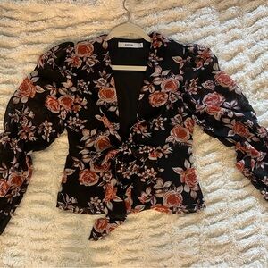 JustFab Black and Red Floral Top